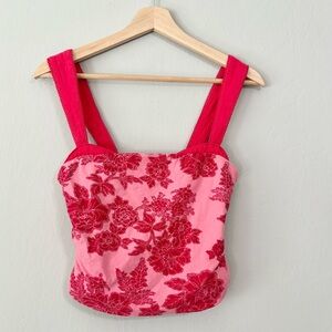 Free People All Tied Up Red and Pink Rose Floral Print Tank Crop Cami Top